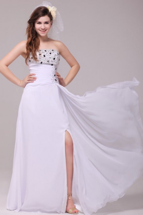 Long White Chiffon Beaded Prom Evening Formal Party Dresses ED010188