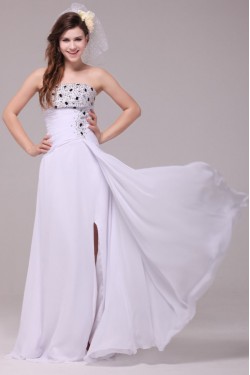 Long White Chiffon Beaded Prom Evening Formal Party Dresses ED010188