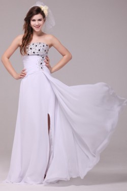 Long White Chiffon Beaded Prom Evening Formal Party Dresses ED010188