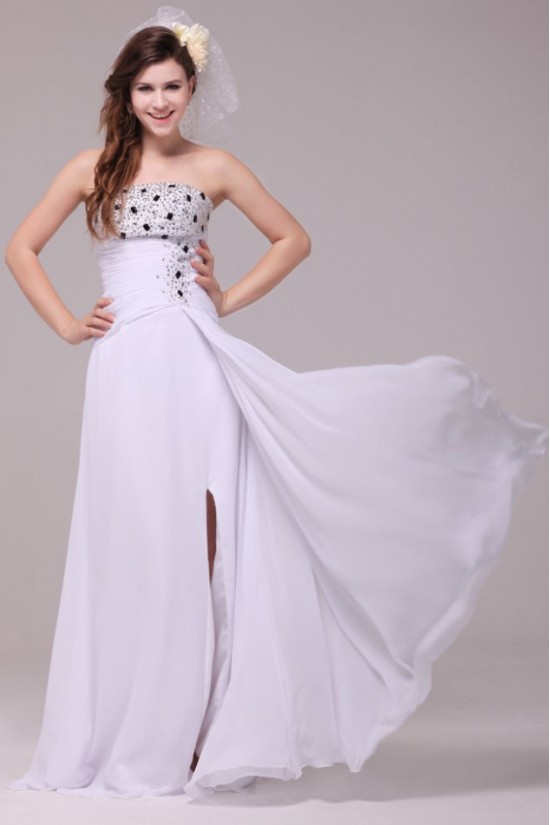 Long White Chiffon Beaded Prom Evening Formal Party Dresses ED010188