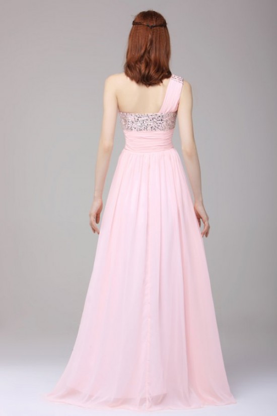 Long Pink One-Shoulder Beaded Chiffon Prom Evening Formal Party Dresses ED010189 Long Pink One-Shoulder Beaded Chiffon Prom Evening Formal Party Dresses ED010189
