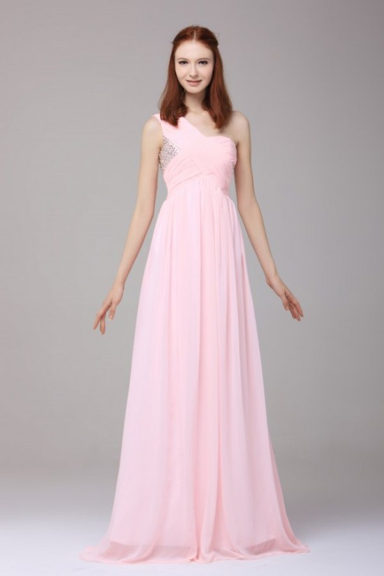 Long Pink One-Shoulder Beaded Chiffon Prom Evening Formal Party Dresses ED010189 Long Pink One-Shoulder Beaded Chiffon Prom Evening Formal Party Dresses ED010189