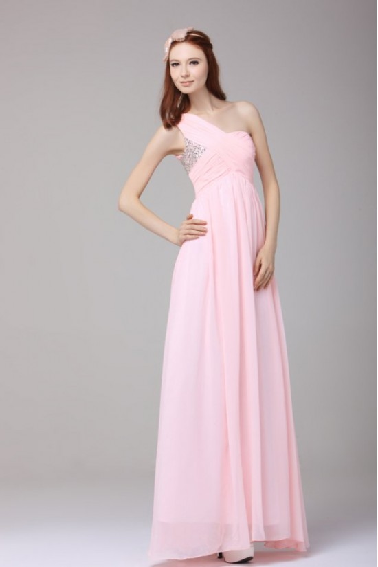 Long Pink One-Shoulder Beaded Chiffon Prom Evening Formal Party Dresses ED010189 Long Pink One-Shoulder Beaded Chiffon Prom Evening Formal Party Dresses ED010189