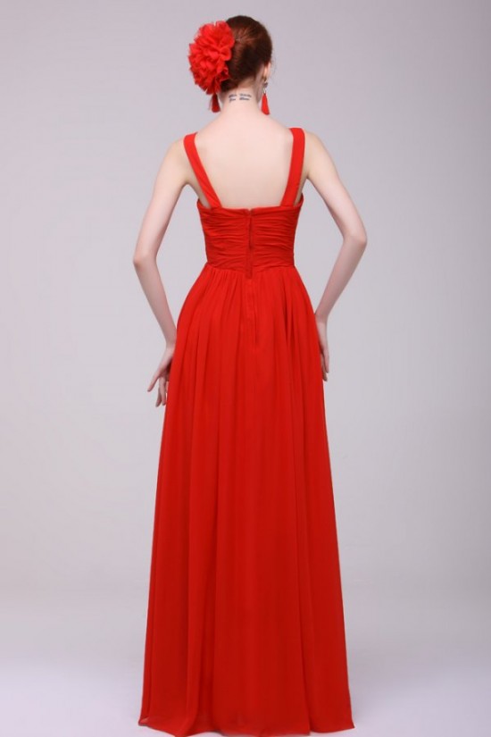 A-Line Long Red Chiffon Prom Evening Formal Party Dresses/Bridesmaid Dresses ED010190