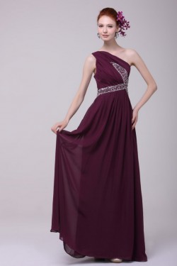 Beaded One-Shoulder Long Chiffon Prom Evening Formal Party Dresses ED010193
