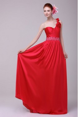 Long Red One-Shoulder Beaded Prom Evening Formal Party Dresses ED010194