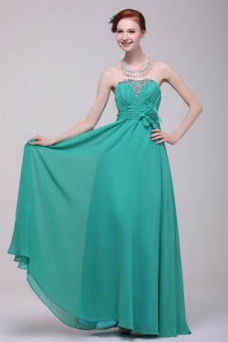 A-Line Strapless Beaded Long Chiffon Prom Evening Formal Party Dresses ED010196