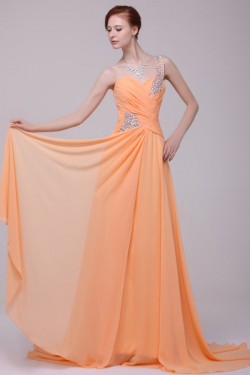 A-Line One-Shoulder Beaded Long Chiffon Prom Evening Formal Party Dresses ED010197