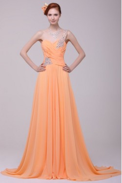 A-Line One-Shoulder Beaded Long Chiffon Prom Evening Formal Party Dresses ED010197