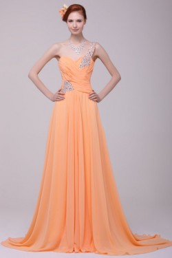 A-Line One-Shoulder Beaded Long Chiffon Prom Evening Formal Party Dresses ED010197