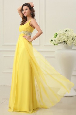 A-Line One-Shoulder Beaded Long Yellow Chiffon Prom Evening Formal Party Dresses/Maternity Evening Dresses ED010199