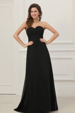 A-Line Sweetheart Long Black Chiffon Prom Evening Formal Party Dresses ED010202
