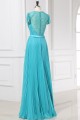 A-Line Cap Sleeve Pleated Long Blue Chiffon and Lace Prom Evening Formal Party Dresses ED010204