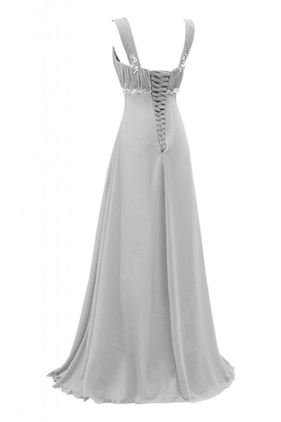 A-Line Beaded Long Blue Chiffon Prom Evening Formal Party Dresses ED010219