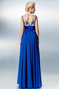  See Through Plus Size Petite A-line Jewel Floor-length Chiffon Lace with Beading Formal Evening Dress ED010221