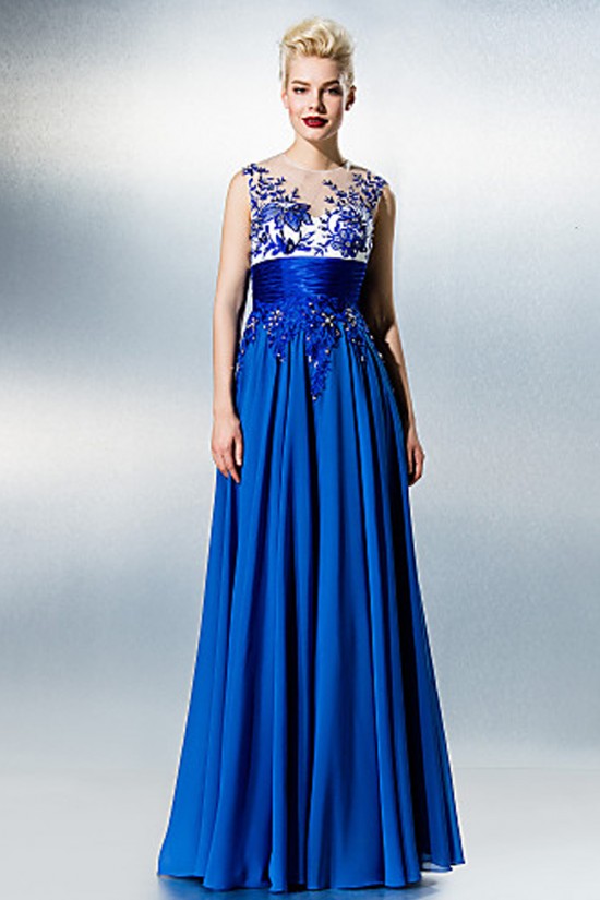  See Through Plus Size Petite A-line Jewel Floor-length Chiffon Lace with Beading Formal Evening Dress ED010221