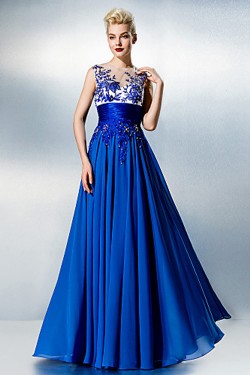  See Through Plus Size Petite A-line Jewel Floor-length Chiffon Lace with Beading Formal Evening Dress ED010221