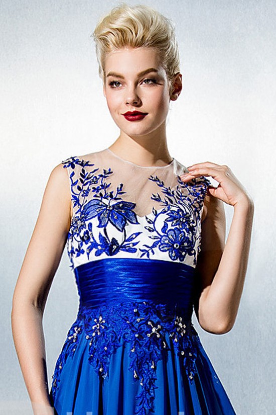  See Through Plus Size Petite A-line Jewel Floor-length Chiffon Lace with Beading Formal Evening Dress ED010221