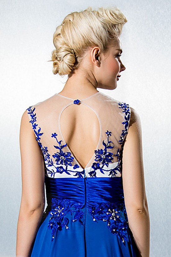  See Through Plus Size Petite A-line Jewel Floor-length Chiffon Lace with Beading Formal Evening Dress ED010221