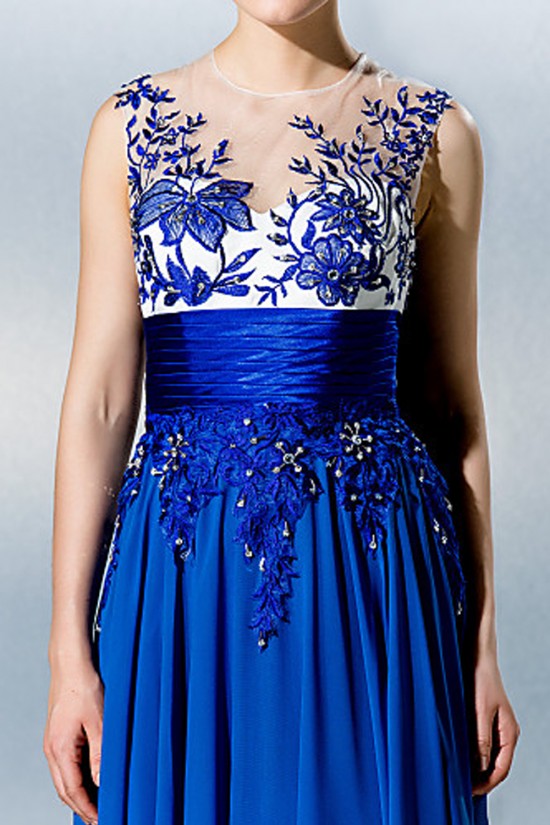  See Through Plus Size Petite A-line Jewel Floor-length Chiffon Lace with Beading Formal Evening Dress ED010221