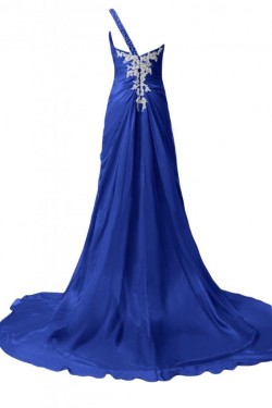 A-Line One-Shoulder Long Blue Chiffon Prom Evening Formal Party Dresses ED010226