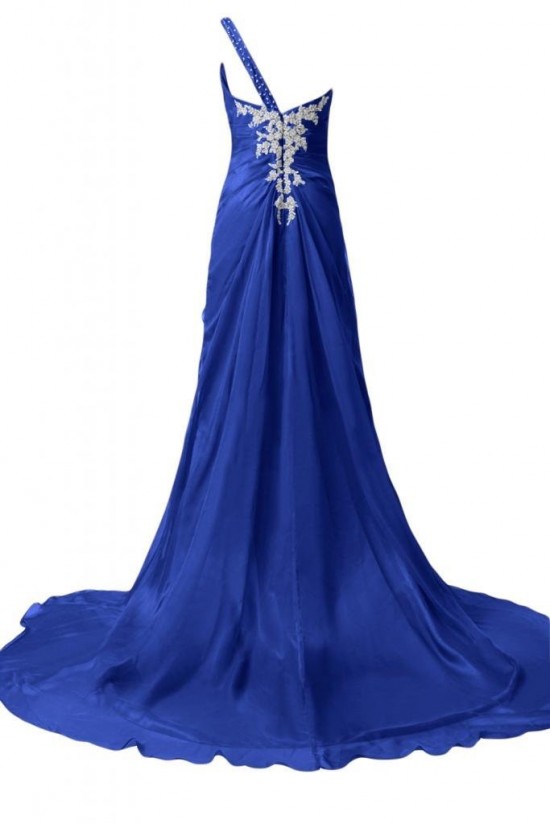 A-Line One-Shoulder Long Blue Chiffon Prom Evening Formal Party Dresses ED010226