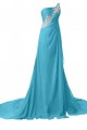 A-Line One-Shoulder Long Blue Chiffon Prom Evening Formal Party Dresses ED010226