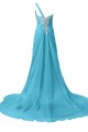 A-Line One-Shoulder Long Blue Chiffon Prom Evening Formal Party Dresses ED010226