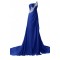 A-Line One-Shoulder Long Blue Chiffon Prom Evening Formal Party Dresses ED010226