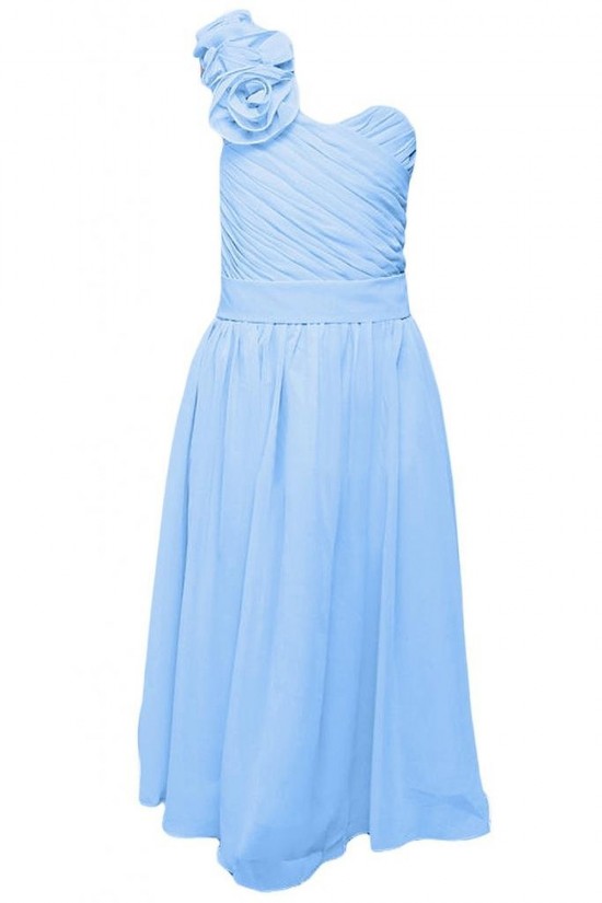 A-Line One-Shoulder Short Blue Chiffon Prom Evening Formal Party Dresses ED010228