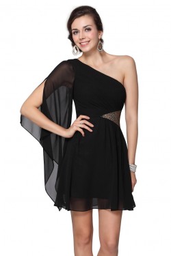 A-Line One-Shoulder Short Black Prom Evening Formal Party Dresses ED010230