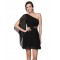 A-Line One-Shoulder Short Black Prom Evening Formal Party Dresses ED010230