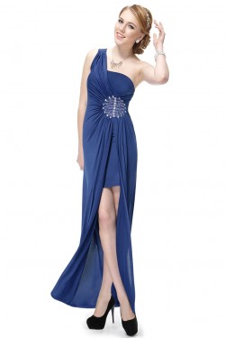 One-Shoulder Beaded Blue Chiffon Prom Evening Formal Party Dresses ED010232