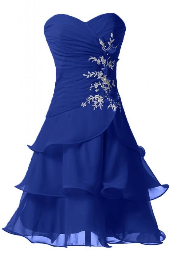 A-Line Sweetheart Short Blue Chiffon Prom Evening Formal Party Dresses ED010233