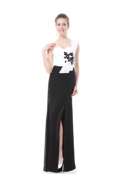 Black White One-Shoulder Long Prom Evening Formal Party Dresses ED010234