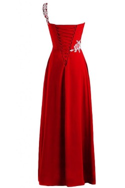 One-Shoulder Long Red Chiffon Prom Evening Formal Party Dresses ED010235