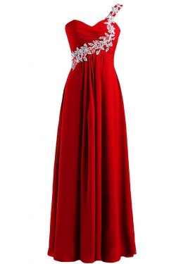 One-Shoulder Long Red Chiffon Prom Evening Formal Party Dresses ED010235