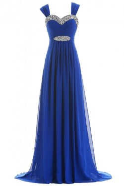 Long Blue Beaded Chiffon Prom Evening Formal Party Dresses ED010239