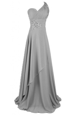 A-Line One-Shoulder Long Silver Chiffon Prom Evening Formal Party Dresses ED010240