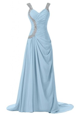 Beaded Long Blue Chiffon Prom Evening Formal Party Dresses ED010247