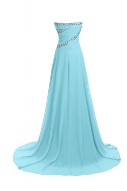 A-Line Sweetheart Beaded Long Blue Chiffon Prom Evening Formal Party Dresses ED010248