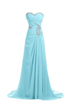 A-Line Sweetheart Beaded Long Blue Chiffon Prom Evening Formal Party Dresses ED010248