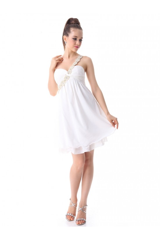 Short White One-Shoulder Chiffon Prom Evening Formal Party Dresses ED010250 Short White One-Shoulder Chiffon Prom Evening Formal Party Dresses ED010250