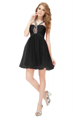A-Line Beaded Short Black Prom Evening Formal Party Dresses ED010253