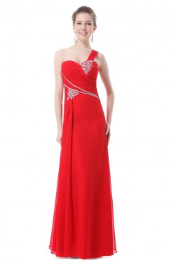 One-Shoulder Long Red Chiffon Prom Evening Formal Party Dresses ED010256