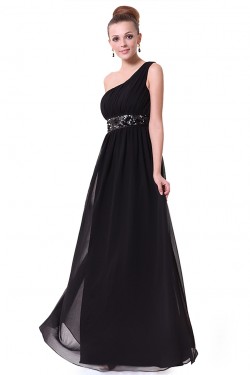 Long Black Beaded One-Shoulder Prom Evening Formal Party Dresses ED010263