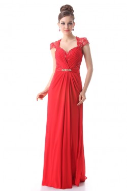 Long Red Beaded Chiffon and Lace Prom Evening Formal Party Dresses ED010265
