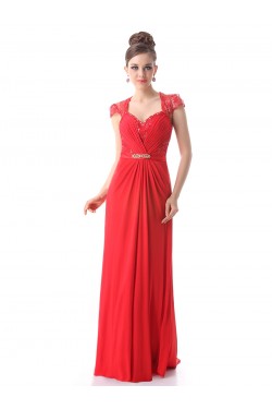 Long Red Beaded Chiffon and Lace Prom Evening Formal Party Dresses ED010265