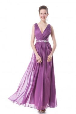 A-Line V-Neck Beaded Long Purple Prom Evening Formal Party Dresses ED010267