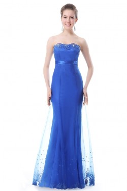 Trumpet/Mermaid Strapless Long Blue Prom Evening Formal Party Dresses ED010268